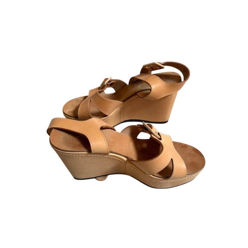 Robert Clergerie Leather Wedge Sandals Size 6 Tan Buckle Made in France